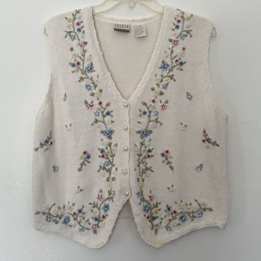 Embroidered Cream Sweater Vest